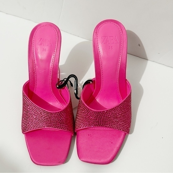 Zara Hot Pink Methacrylate Heeled Sandals NWT - Picture 4 of 8